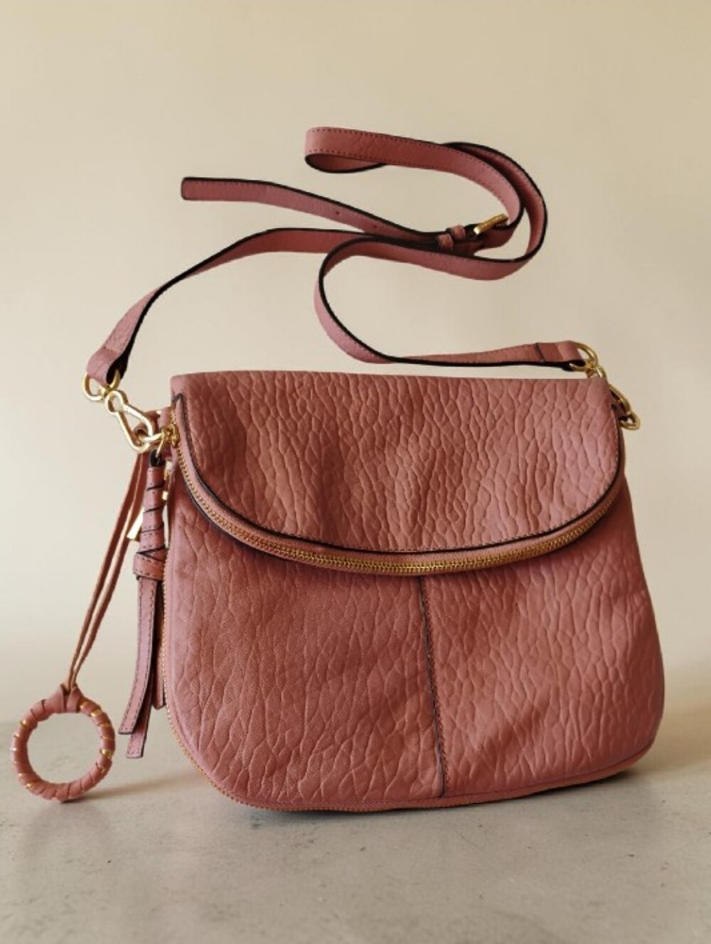 Vince Camuto  Leather Crossbody Satchel Expandable  in Dusty Rose -
